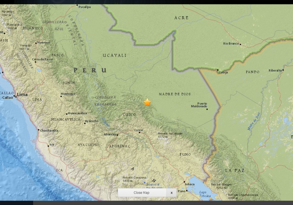 Se registra sismo de 5.1 en la escala de Richter al sureste de Perú